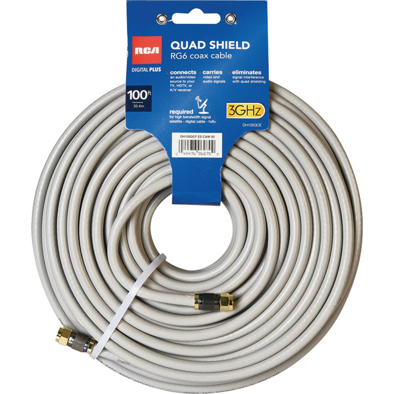 RCA 100 Ft. White RG6U Quad Shield Coaxial Cable