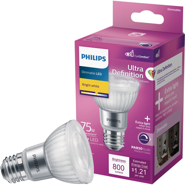 Philips Ultra Definition 75W Equivalent Bright White PAR20 Medium Dimmable LED Floodlight Light Bulb