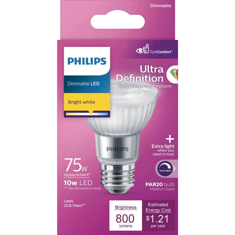 Philips Ultra Definition 75W Equivalent Bright White PAR20 Medium Dimmable LED Floodlight Light Bulb