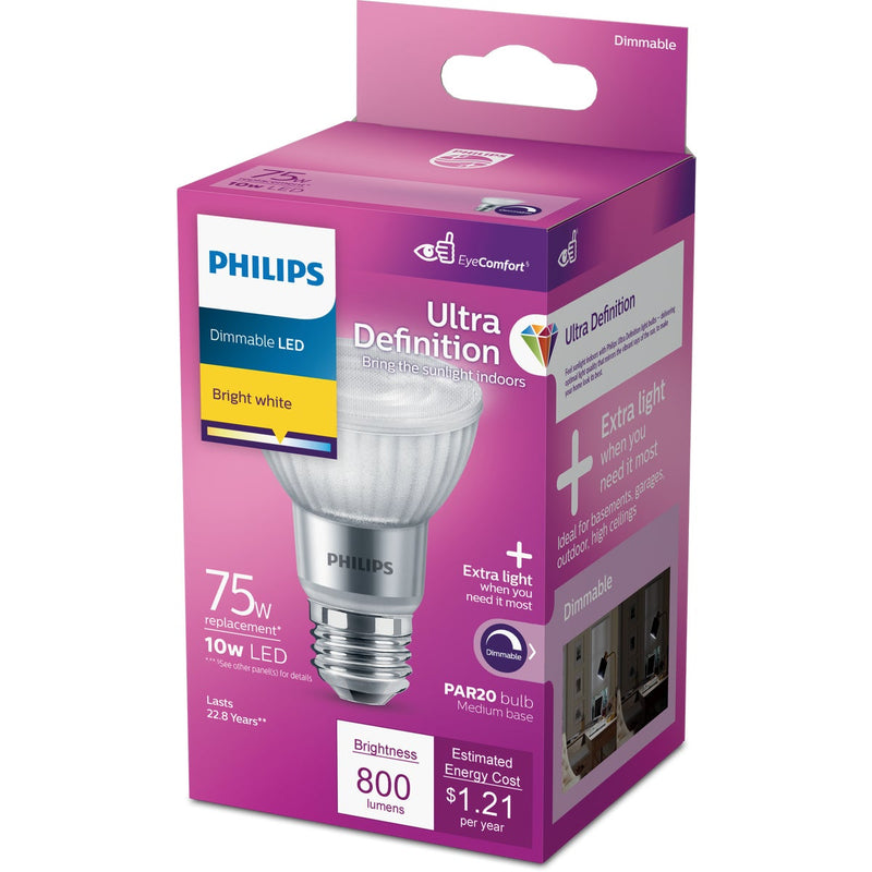 Philips Ultra Definition 75W Equivalent Bright White PAR20 Medium Dimmable LED Floodlight Light Bulb