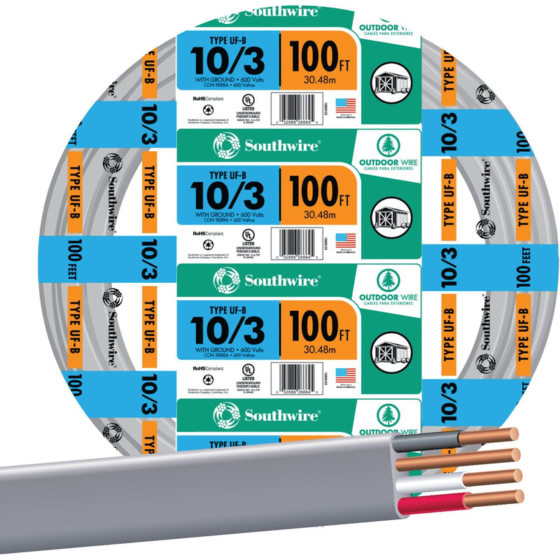 Southwire 100 Ft. 10 AWG 3-Conductor UFW/G Electrical Wire