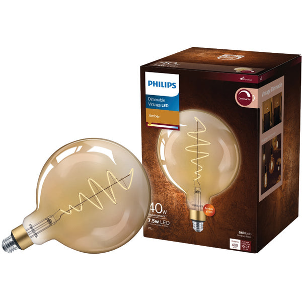 Philips Vintage 40W Equivalent Amber G63 Medium LED Decorative Light Bulb