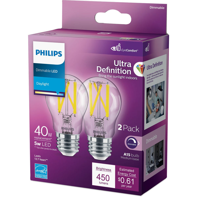 Philips Ultra Definition 40W Equivalent Daylight A15 Medium Dimmable LED Light Bulb (2-Pack)