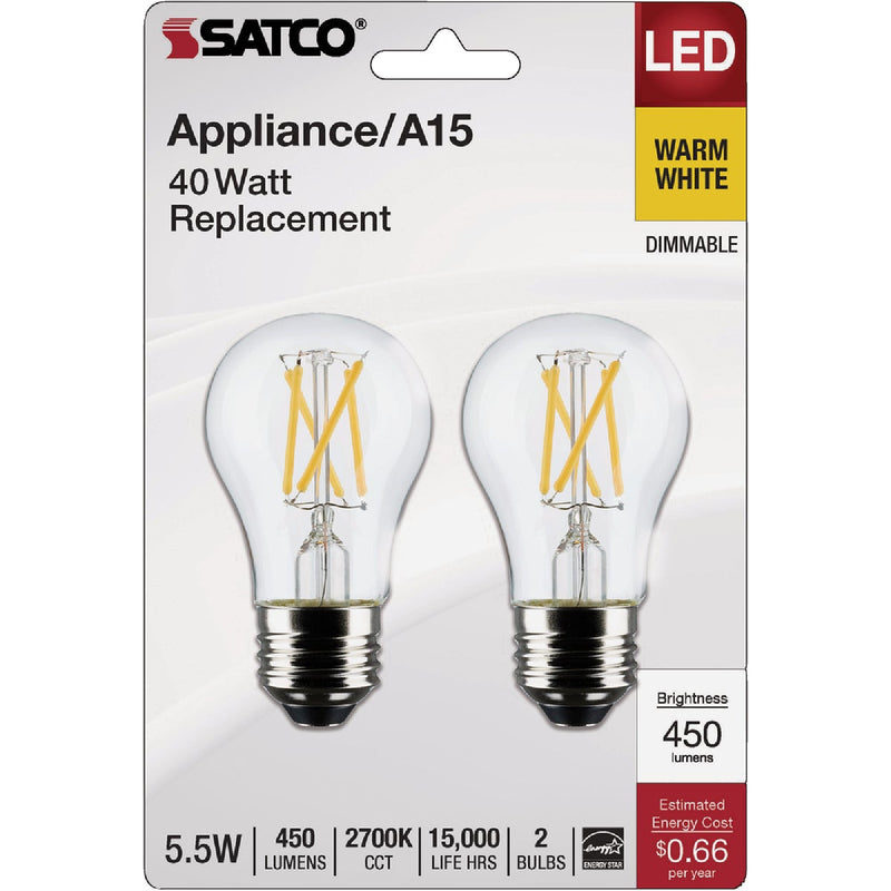 Satco 40W Equivalent Warm White A15 Medium Dimmable Traditional LED Light Bulb (2-Pack)