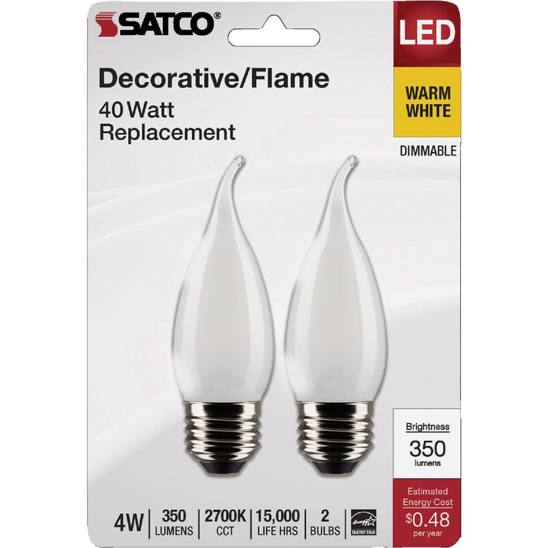 Satco 40W Equivalent Warm White Frosted CA10 Medium LED Decorative Light Bulb (2-Pack)