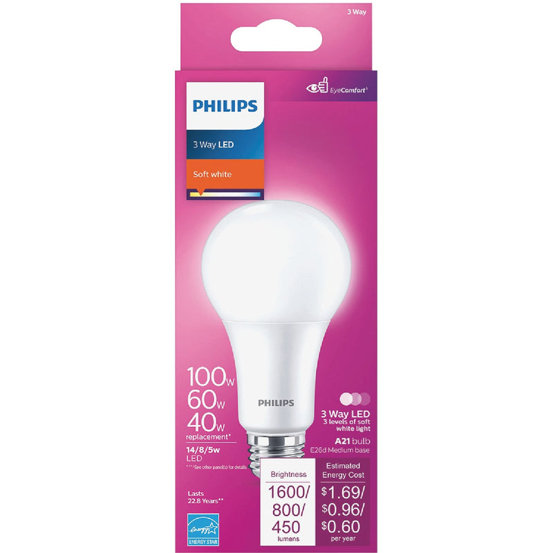 Philips 40/60/100W Equivalent Soft White A21 Medium 3-Way LED Light Bulb