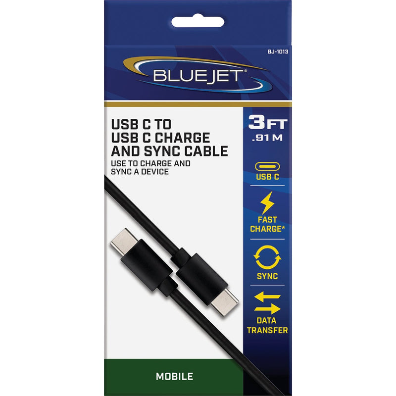 Blue Jet 3 Ft. Black Type-C USB to Type-C USB Charging & Sync Cable