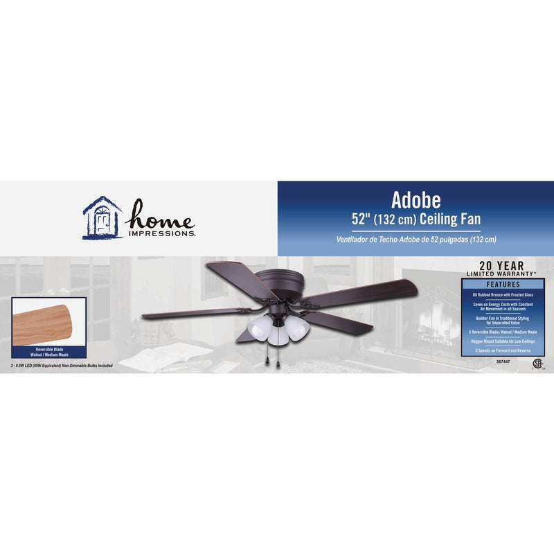 Home Impressions Adobe 52 In. Oil Rubbed Bronze Ceiling Fan with Light Kit