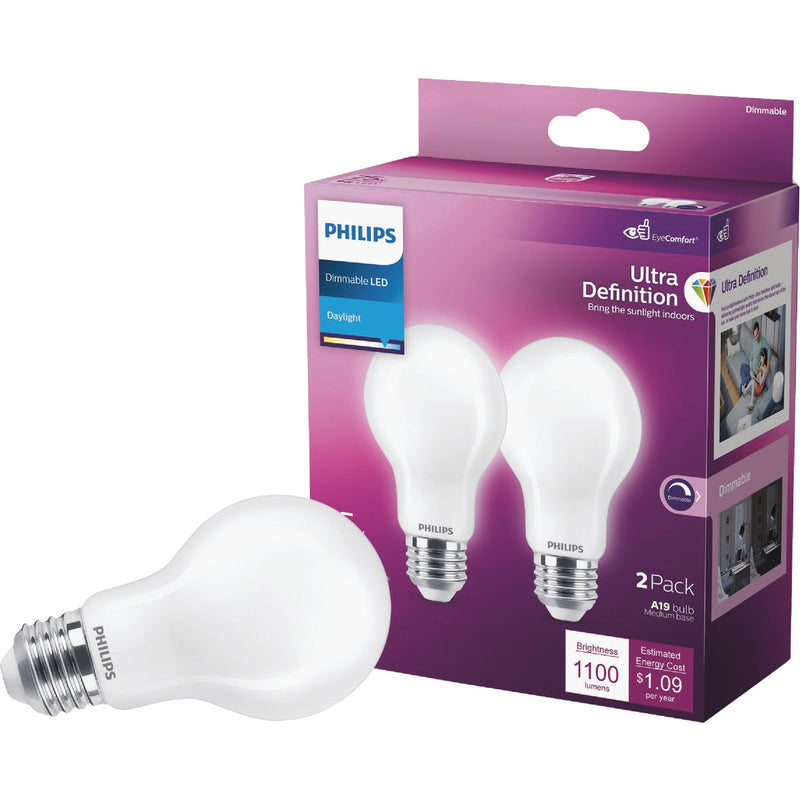 Philips Ultra Definition 75W Equivalent Daylight A19 Medium LED Light Bulb, Frosted (2-Pack)