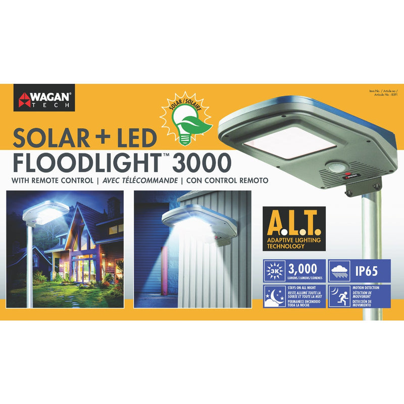 Wagan Tech Black Motion Activated Dusk To Dawn 3000 Lm. Solar Flood Light with Remote Control