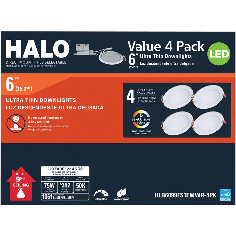 HALO 6 In. New Construction/Remodel IC Rated Selectable Color Temperature LED Recessed Light Fixture (4-Pack)