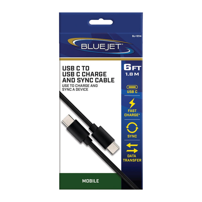 Blue Jet 6 Ft. Black Type-C USB to Type-C USB Charging & Sync Cable