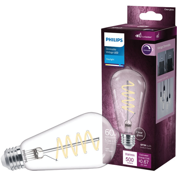 Philips 60W Equivalent Daylight ST19 Medium Dimmable Vintage LED Decorative Light Bulb