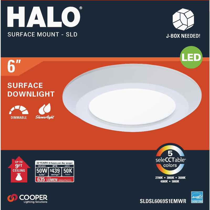 Halo 6 in. Surface Mount IC Rated White Selectable CCT Recessed Light Kit