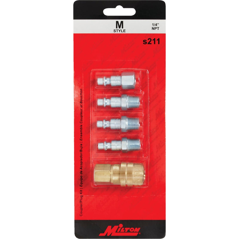 Milton 1/4 In. M-Style Coupler and Plug Kit, (5-Piece)