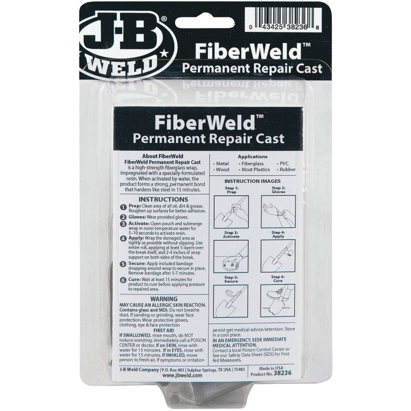 J-B Weld FiberWeld Permanent Repair Cast 2 In. x 36 In. Black Fiberglass Wrap