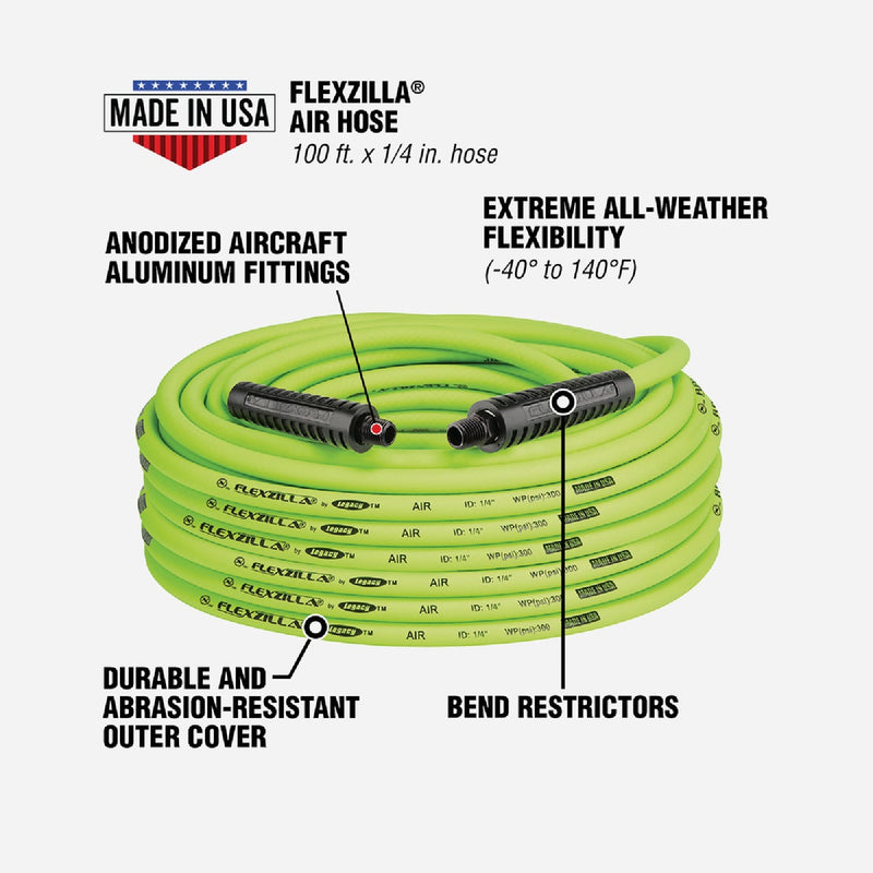 Flexzilla 1/4 In. x 100 Ft. Polymer-Blend Air Hose with 1/4 In. MNPT Fittings