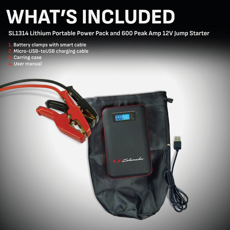 Schumacher Lithium Ion Portable Power Pack and 600 Peak Amp Jump Starter