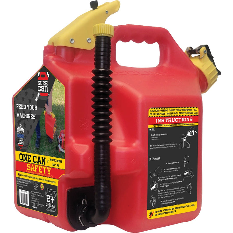 SureCan 2+ Gal. Plastic Gasoline Fuel Can, Red