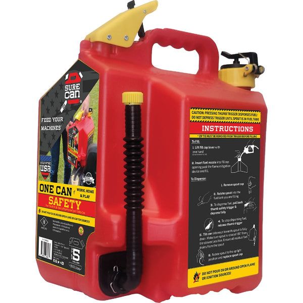 SureCan 5 Gal. Plastic Gasoline Safety Fuel Can, Red