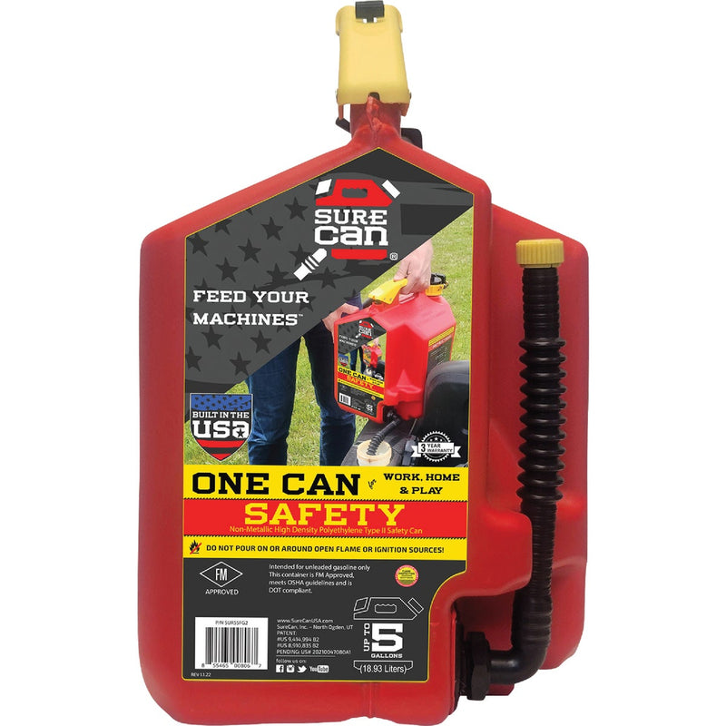 SureCan 5 Gal. Plastic Gasoline Safety Fuel Can, Red