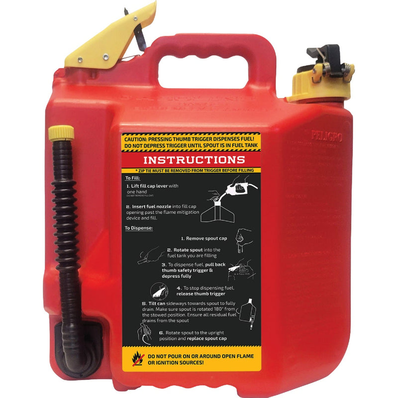 SureCan 5 Gal. Plastic Gasoline Safety Fuel Can, Red