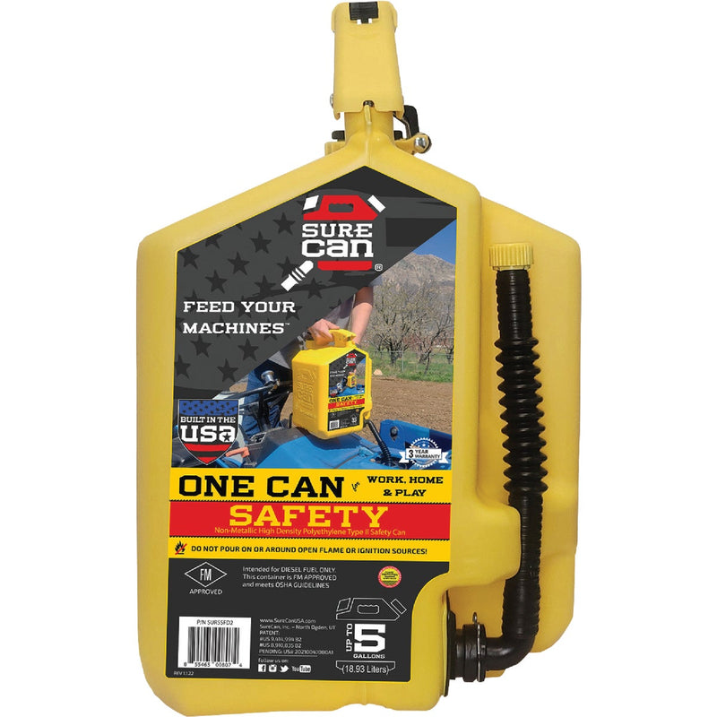 SureCan 5 Gal. Plastic Diesel Safety Fuel Can, Yellow