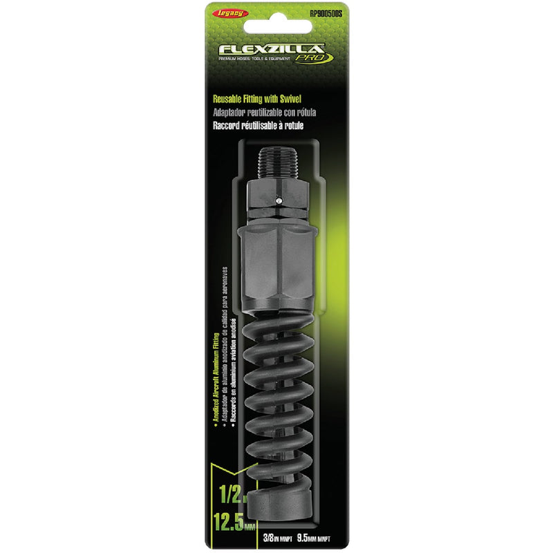 Flexzilla Pro 1/2 In. Barb 3/8 In. MNPT Reusable Air Hose End with Swivel