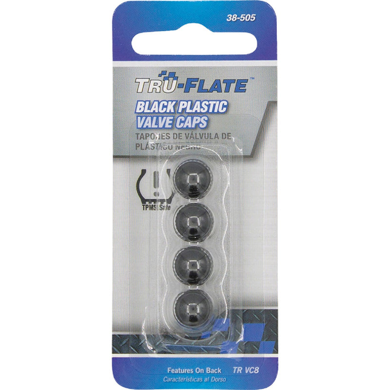 Tru-Flate Plastic Black Tire Valve Cap (4-Pack)