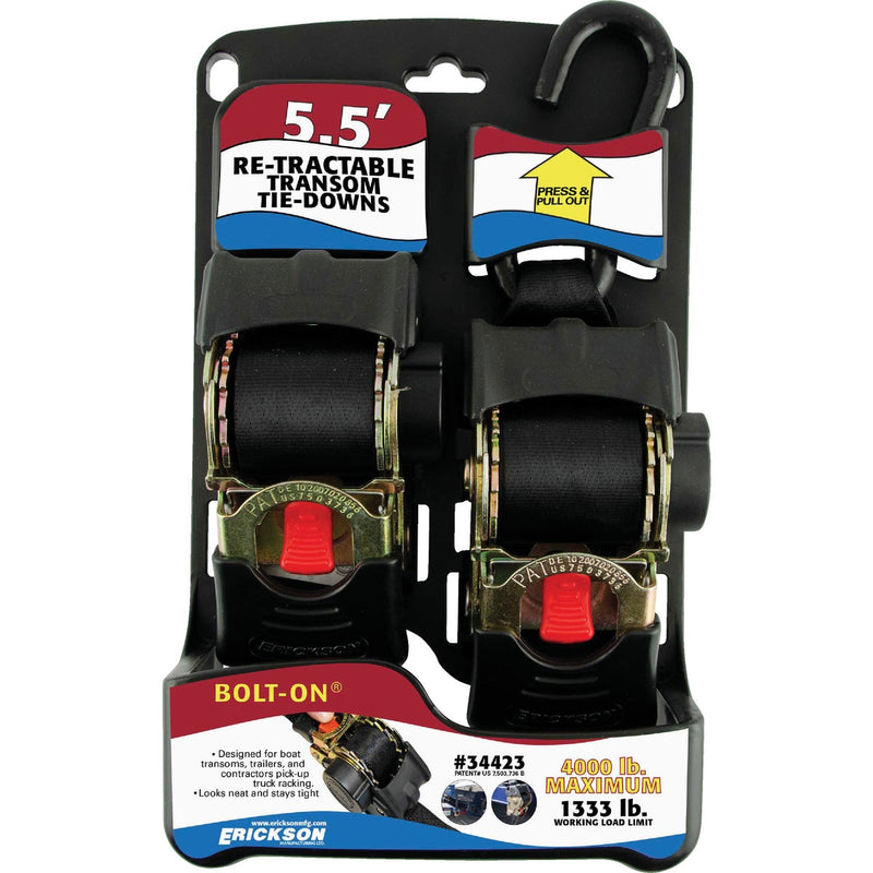 Erickson 2 In. x 5-1/2 Ft. 1333 Lb. Bolt-On Retractable Ratchet Strap (2-Pack)