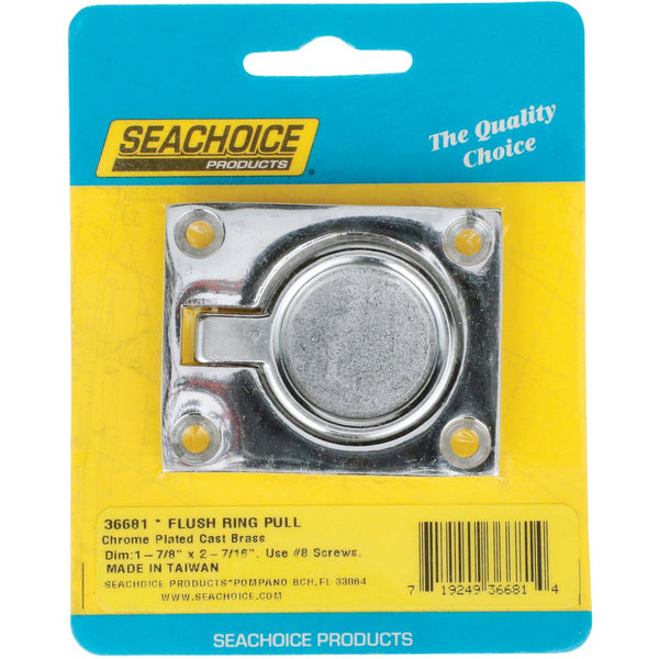 Seachoice 1-7/8 In. x 2-1/2 In. Chrome-Plated Brass Square Flush Hatch Ring Pull