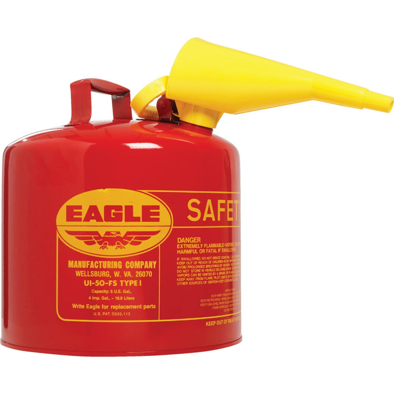 Eagle 5 Gal. Type I Galvanized Steel Gasoline Safety Fuel Can, Red