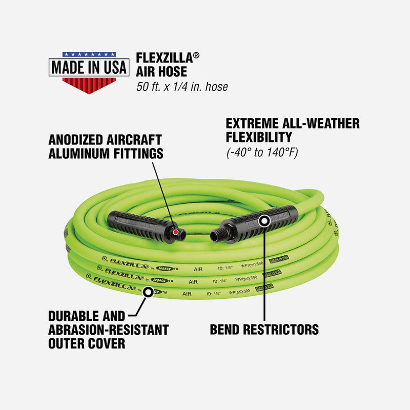 Flexzilla 1/4 In. x 50 Ft. Polymer-Blend Air Hose with 1/4 In. MNPT Fittings