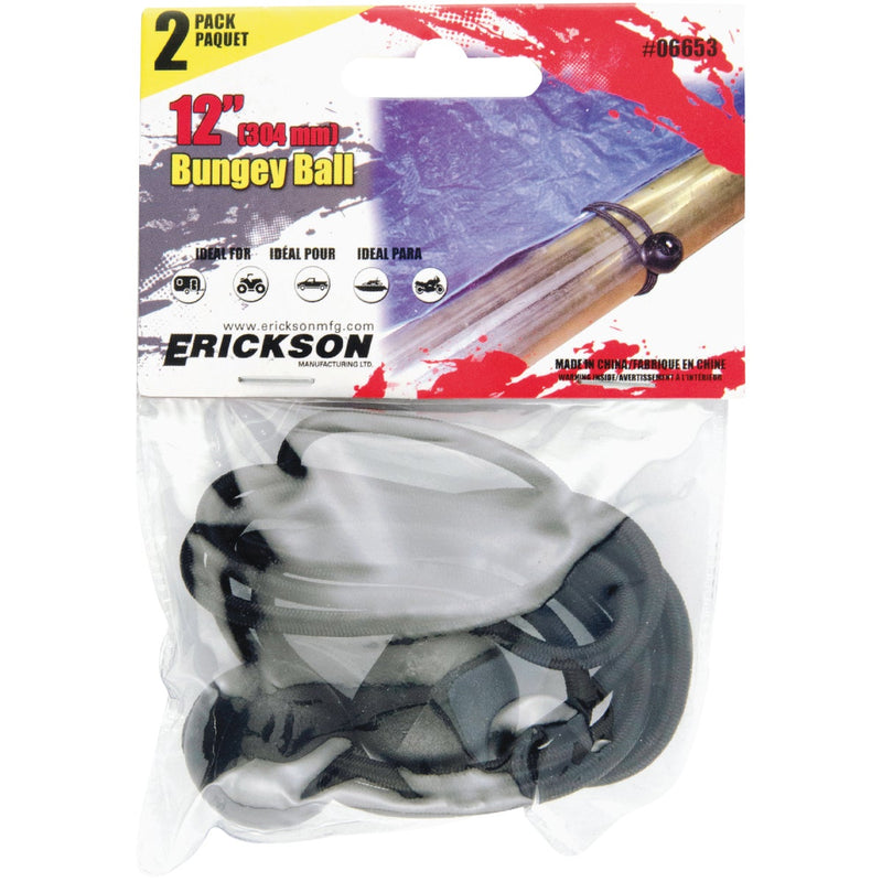 Erickson 1/8 In. x 12 In. Bungey Balls Bungee Cord, Black (2-Pack)