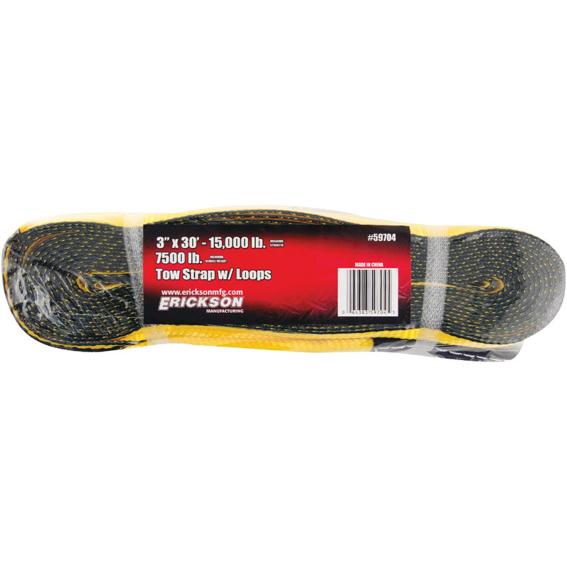 Erickson 3 In. x 30 Ft. 7500 Lb. Safe Work Load Polyester Tow Strap with Loops, Yellow