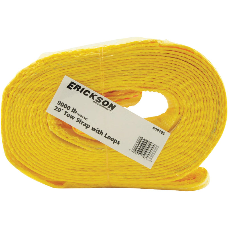 Erickson 2 In. x 20 Ft. 4500 Lb. Safe Work Load Polyester Tow Strap with Loops, Yellow