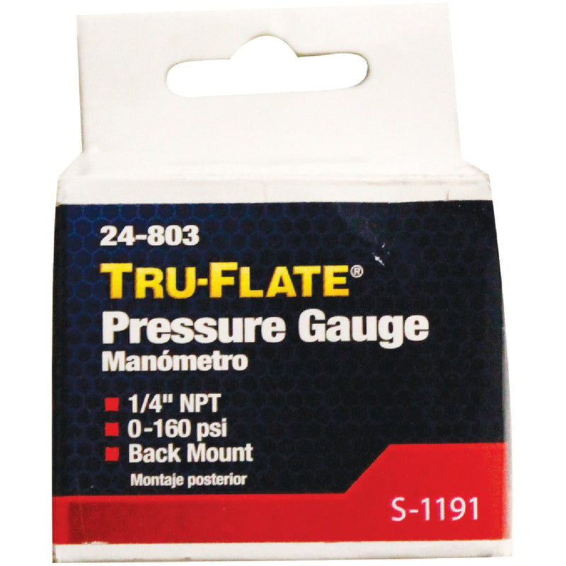 Tru-Flate 1/4 In. MNPT Back Mount Pressure Gauge