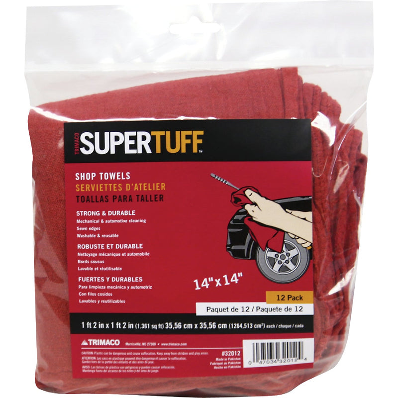 Trimaco SuperTuff 14 In. x 14 In. Red Shop Towels (12-Pack)