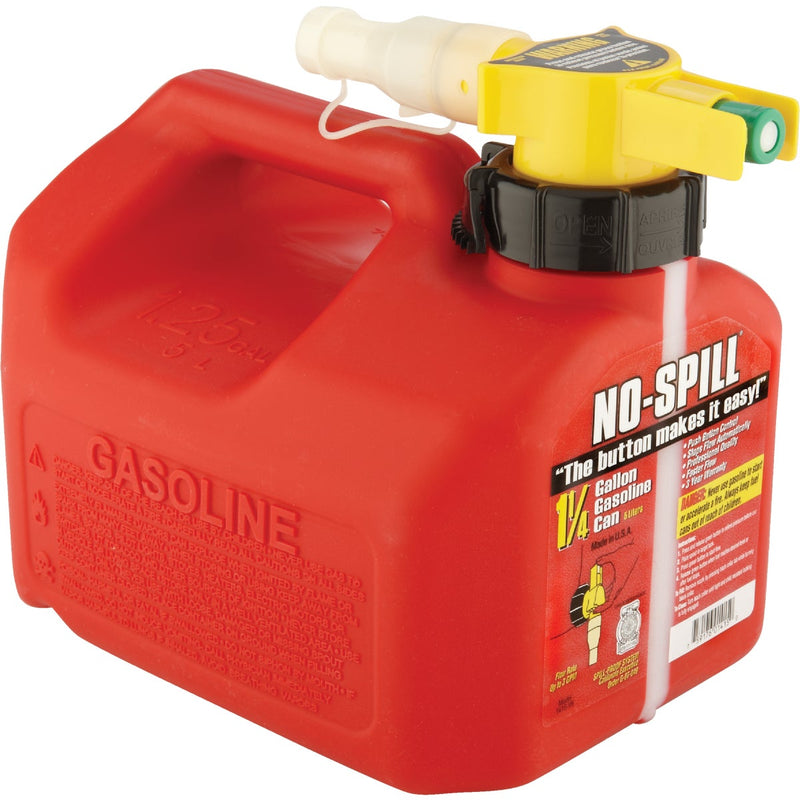 No-Spill 1-1/4 Gal. Plastic Gasoline Fuel Can, Red