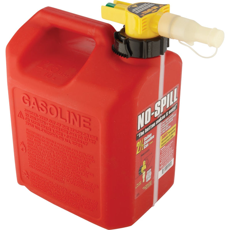 No-Spill 2-1/2 Gal. Plastic Gasoline Fuel Can, Red