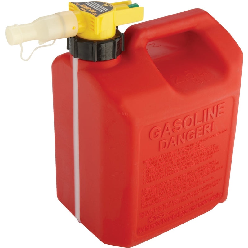 No-Spill 2-1/2 Gal. Plastic Gasoline Fuel Can, Red