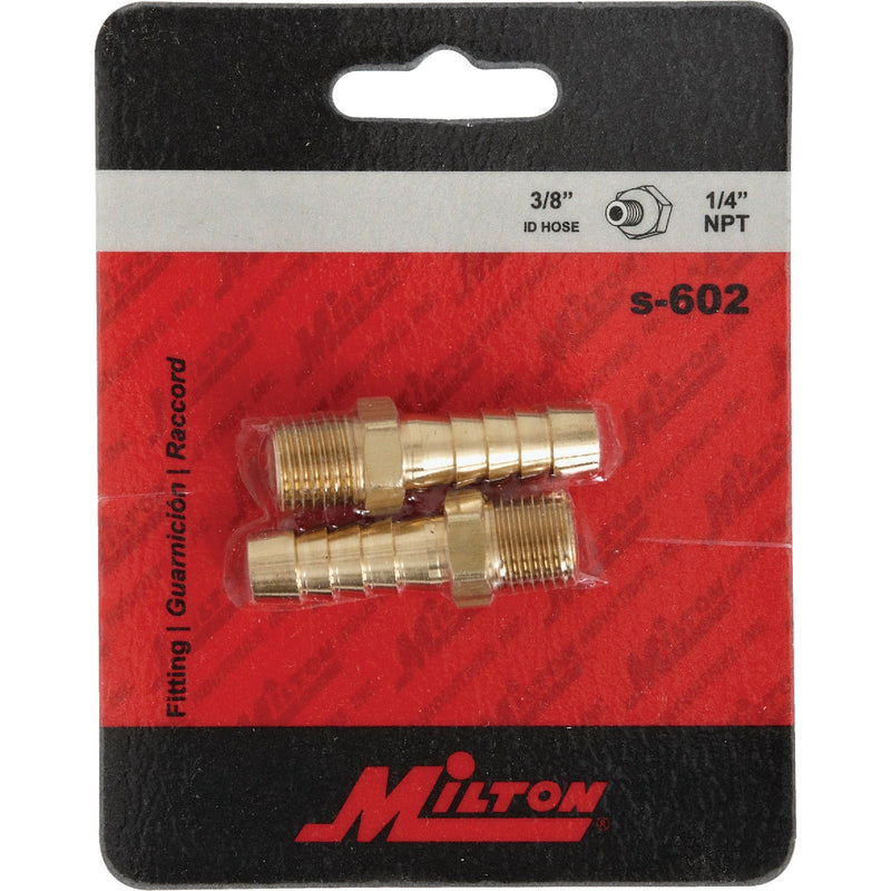 Milton 3/8 In. Barb 1/4 In. MNPT Brass Hose End (2-Pack)