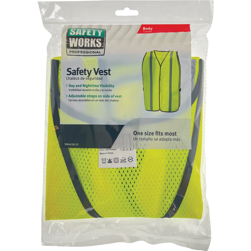 Safety Works Professional Hi Vis Lime Adjustable General Purpose Safety Vest, 1 Size Fits Most