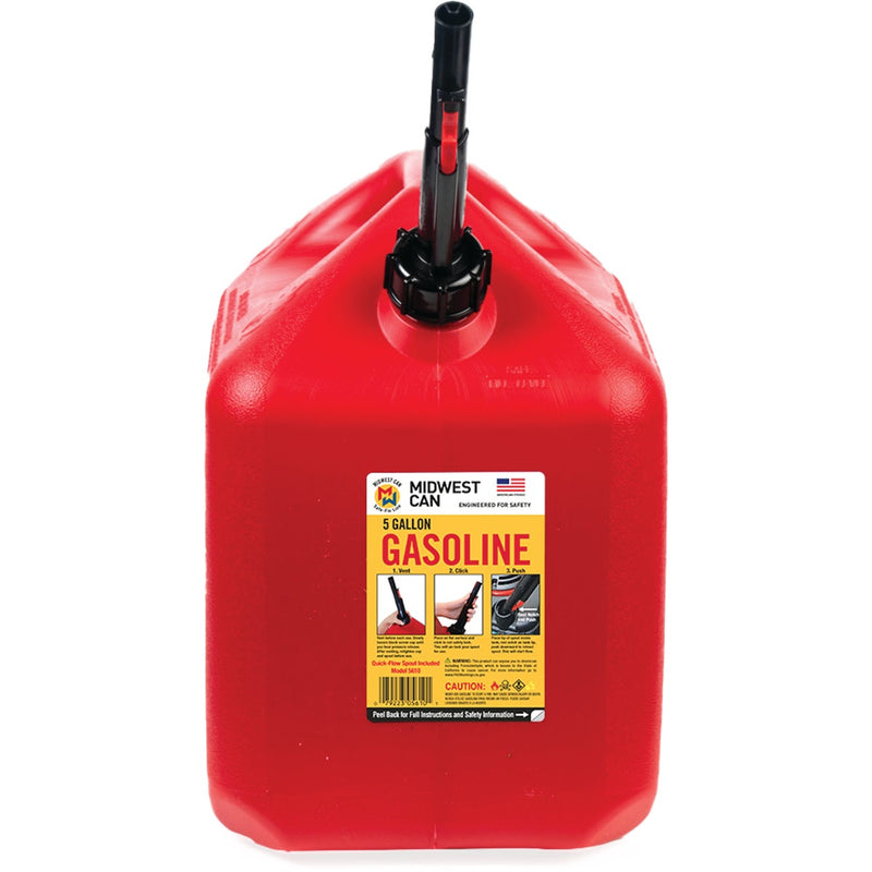 Midwest Can 5 Gal. Plastic Auto Shut Off Gasoline Fuel Can, Red