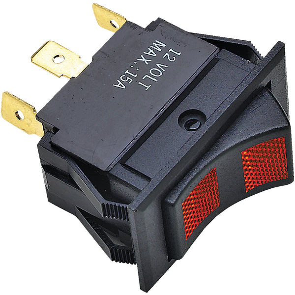 Seachoice 15A 12V Black Rocker Switch, On (Red)/Off/On (Red)