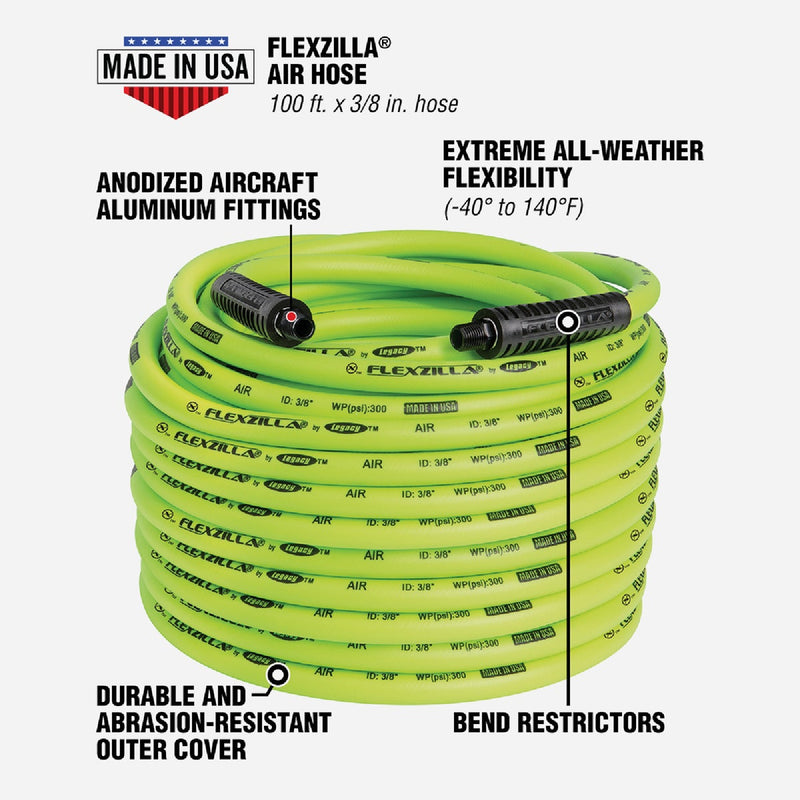 Flexzilla 3/8 In. x 100 Ft. Polymer-Blend Air Hose with 1/4 In. MNPT Fittings