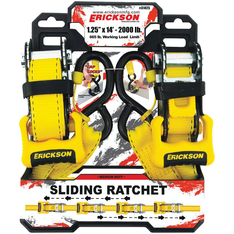 Erickson 1-1/4 In. x 14 Ft. 665 Lb. Sliding Ratchet Strap (2-Pack)