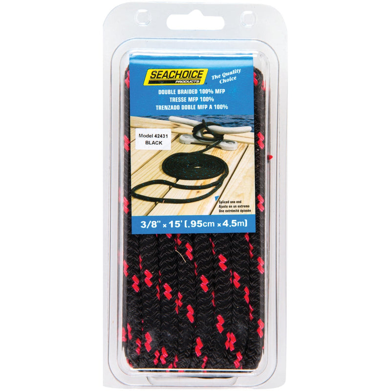 Seachoice 3/8 In. x 15 Ft. Black w/Red Tracer Double Braid Polypropylene Dock Line