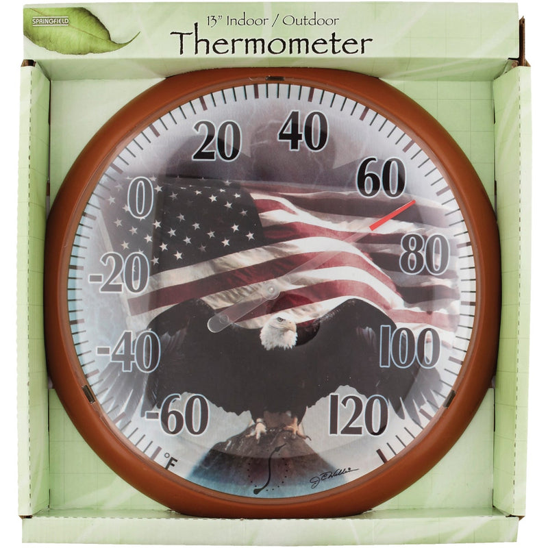 Taylor SpringField 13-1/4" Dia Plastic Dial Flag Indoor & Outdoor Thermometer