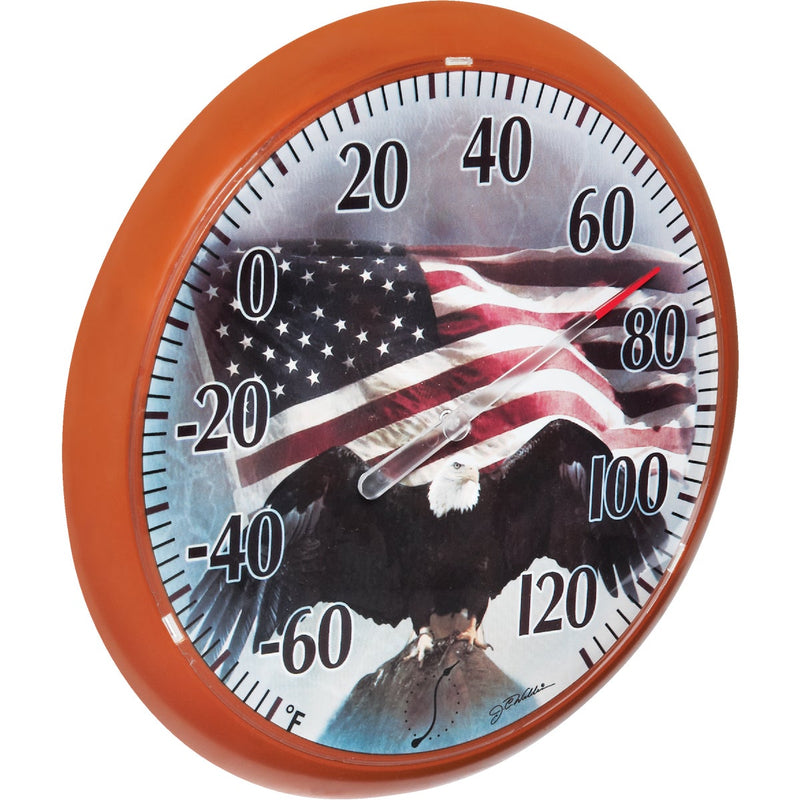 Taylor SpringField 13-1/4" Dia Plastic Dial Flag Indoor & Outdoor Thermometer
